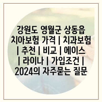 강원도 영월군 상동읍 치아보험 가격 | 치과보험 | 추천 | 비교 | 에이스 | 라이나 | 가입조건 | 2024