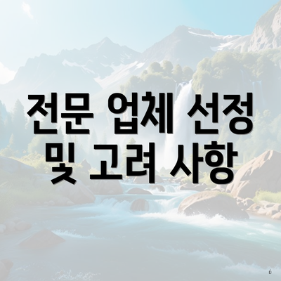 전문 업체 선정 및 고려 사항