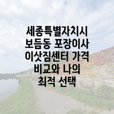 세종특별자치시 보듬동 포장이사 이삿짐센터 가격 비교와 나의 최적 선택