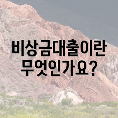 비상금대출이란 무엇인가요?