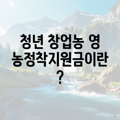 청년 창업농 영농정착지원금이란?